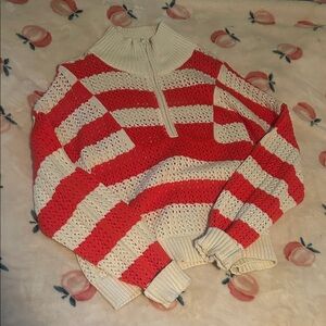 a new day Red and Cream Striped V-Neck Sweater